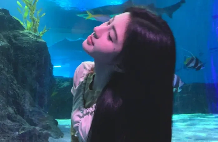 深海藏温柔，浅笑动人心：鞠婧祎海洋馆随拍尽显松弛少女感